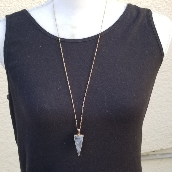 long gold tone chain necklace with triangular gold-dipped gray druzy pendant - Picture 1 of 5